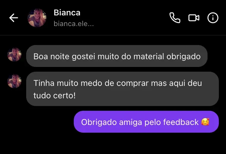 Mensagem de Bianca: gostei muito do material e a compra deu certo