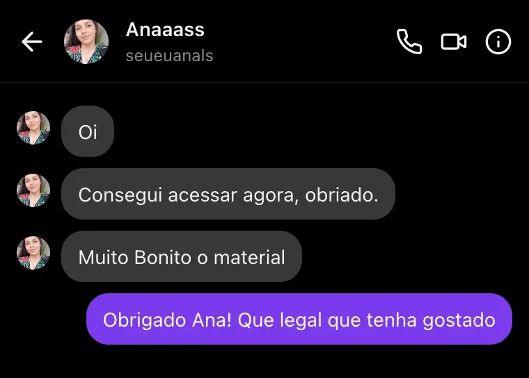 Mensagem de Ana: consegui acessar agora, muito bonito o material